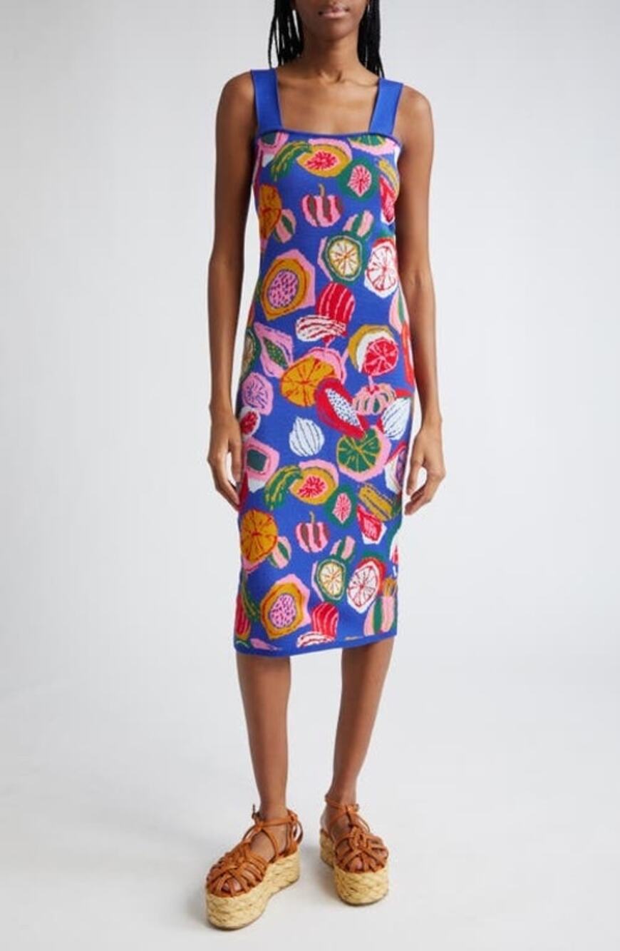 Farm Rio Colorful Fruit Salad Knit Midi Dress Novelty Resort Vacation Size Small